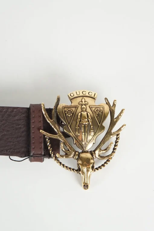 Gucci brown leather Hysteria Deer buckle belt