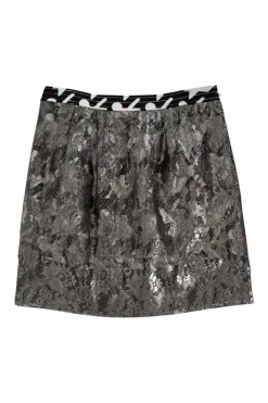 Gun metal lace embroidered mini skirt