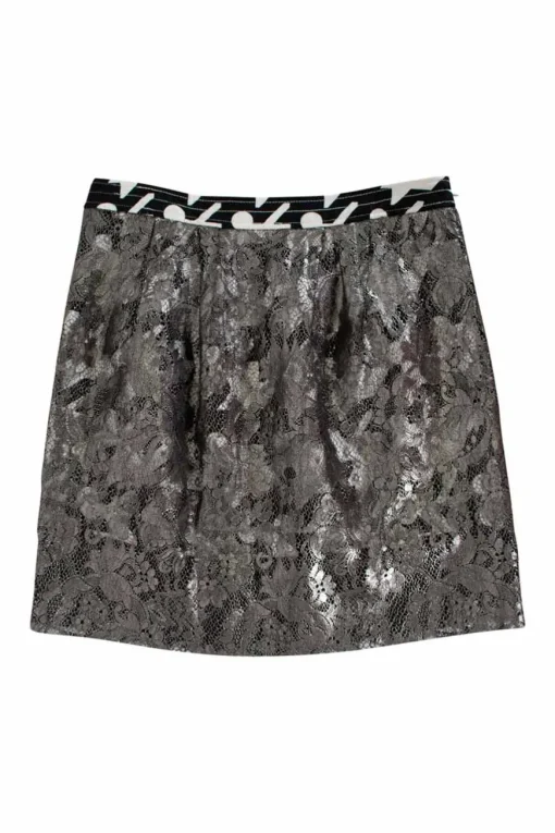 Gun metal lace embroidered mini skirt