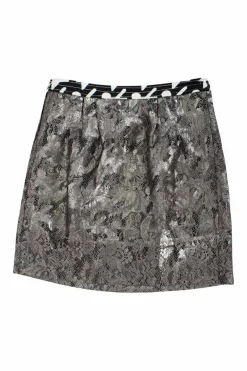 Gun metal lace embroidered mini skirt