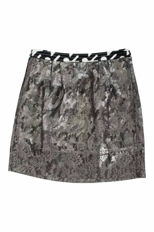 Gun metal lace embroidered mini skirt