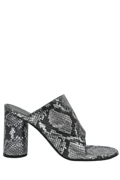 Gunmetal python-embossed leather slip-on block heel Oval mules