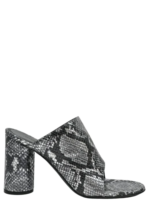 Gunmetal python-embossed leather slip-on block heel Oval mules