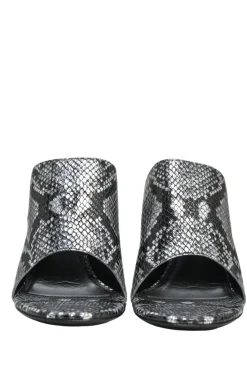 Gunmetal python-embossed leather slip-on block heel Oval mules