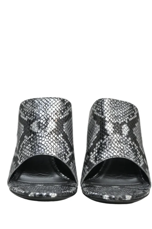 Gunmetal python-embossed leather slip-on block heel Oval mules