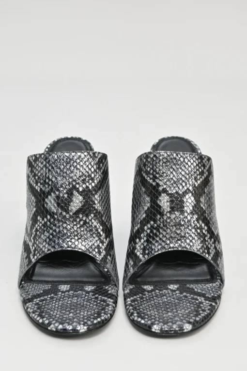 Gunmetal python-embossed leather slip-on block heel Oval mules