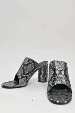 Gunmetal python-embossed leather slip-on block heel Oval mules