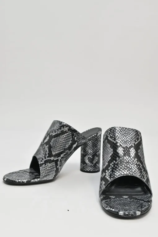 Gunmetal python-embossed leather slip-on block heel Oval mules