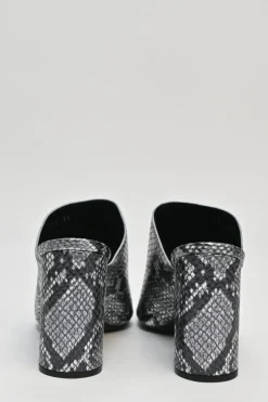Gunmetal python-embossed leather slip-on block heel Oval mules