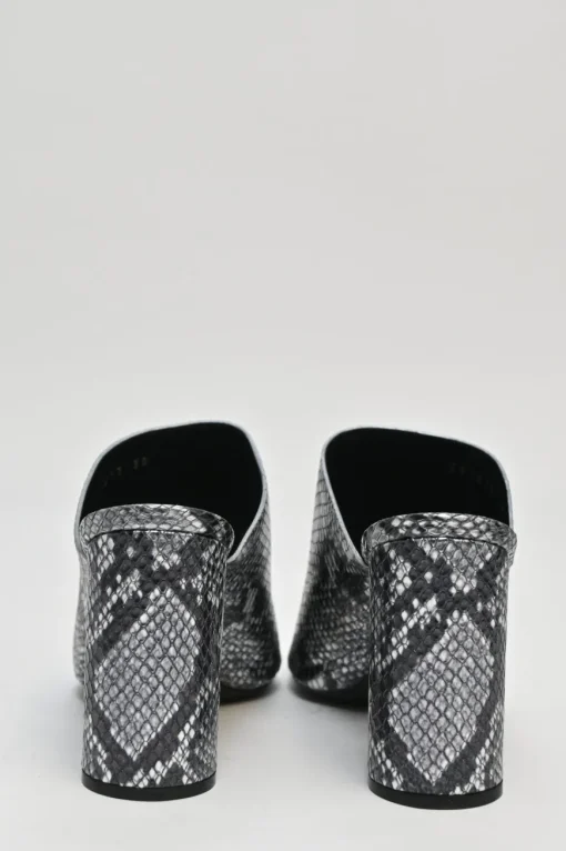 Gunmetal python-embossed leather slip-on block heel Oval mules