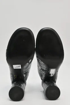 Gunmetal python-embossed leather slip-on block heel Oval mules