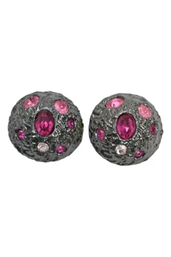 Gunmetal-finish hammered metal and pink synthetic gem pomellato clip earrings