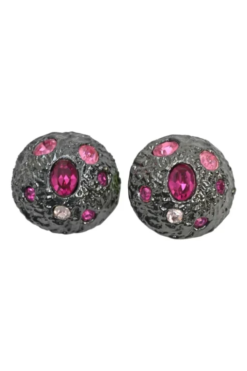 Gunmetal-finish hammered metal and pink synthetic gem pomellato clip earrings