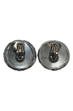Gunmetal-finish hammered metal and pink synthetic gem pomellato clip earrings