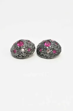 Gunmetal-finish hammered metal and pink synthetic gem pomellato clip earrings