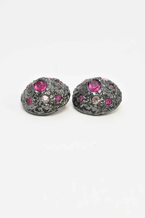 Gunmetal-finish hammered metal and pink synthetic gem pomellato clip earrings