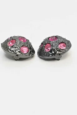 Gunmetal-finish hammered metal and pink synthetic gem pomellato clip earrings