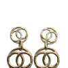 Hammered gold-tone metal Coco Mark pendant earrings
