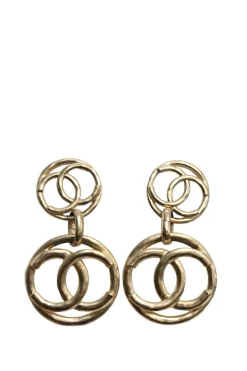 Hammered gold-tone metal Coco Mark pendant earrings