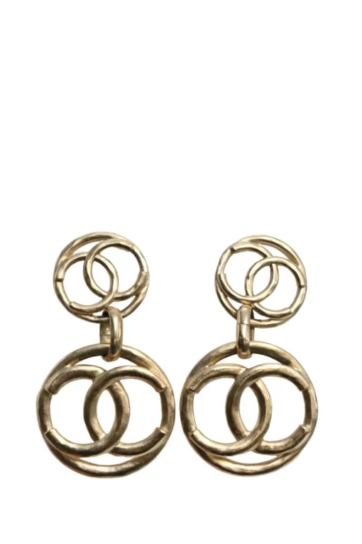 Hammered gold-tone metal Coco Mark pendant earrings
