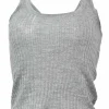 Heather grey cashmere-silk blend pointelle rib knit racerback tank top