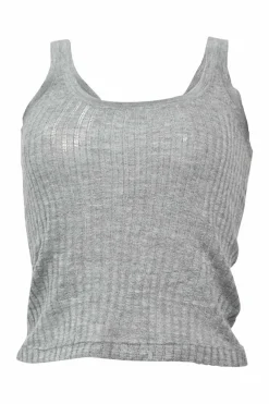 Heather grey cashmere-silk blend pointelle rib knit racerback tank top