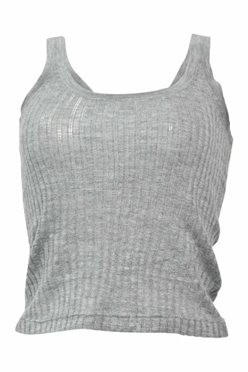 Heather grey cashmere-silk blend pointelle rib knit racerback tank top