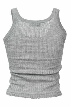 Heather grey cashmere-silk blend pointelle rib knit racerback tank top
