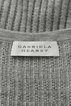 Heather grey cashmere-silk blend pointelle rib knit racerback tank top
