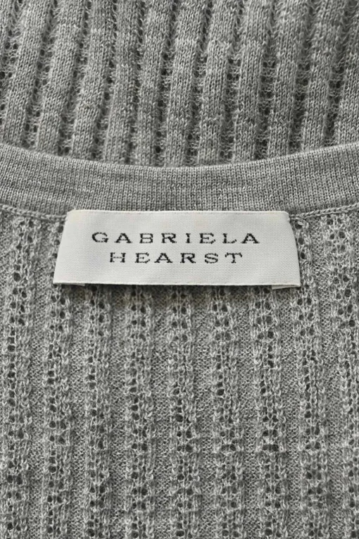 Heather grey cashmere-silk blend pointelle rib knit racerback tank top