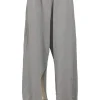 Heather grey cotton French terry ankle slit wide-leg joggers