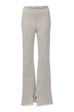 Heather grey cotton-blend roll-edge cotton French terry high-rise slit-leg flare pants