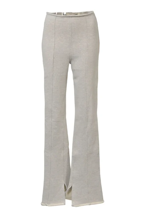 Heather grey cotton-blend roll-edge cotton French terry high-rise slit-leg flare pants
