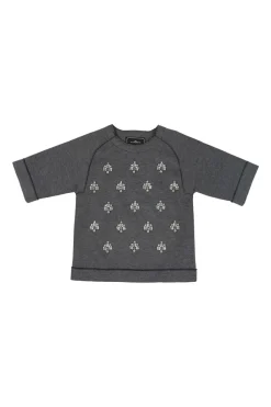 Heather grey embellished polyester-blend Dittalo short sleeve interlock knit top
