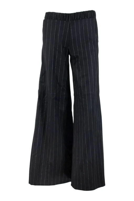 Hellessy wide legged black and white wide striped trousers in wool with side pockets, and elasticated waist band