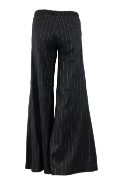 Hellessy wide legged black and white wide striped trousers in wool with side pockets, and elasticated waist band