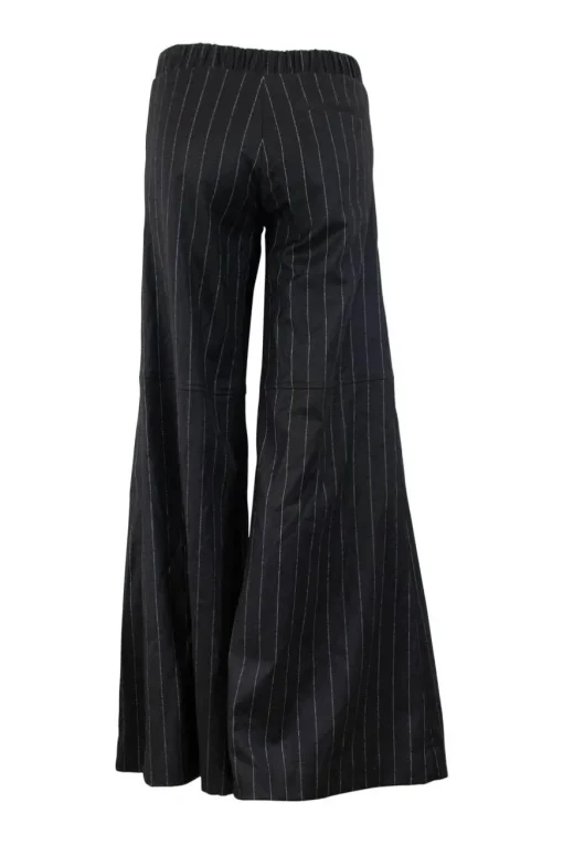 Hellessy wide legged black and white wide striped trousers in wool with side pockets, and elasticated waist band