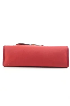 Herbag Zip 31 backpack in burgundy leather top flap and red canvas