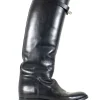 Hermes knee high riding boot in black leather with strap and Hermes twist lock