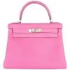 Hermes rose purple Sac Kelly Retourne 28 Togo leather bag with palladium hardware