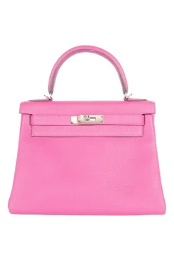 Hermes rose purple Sac Kelly Retourne 28 Togo leather bag with palladium hardware