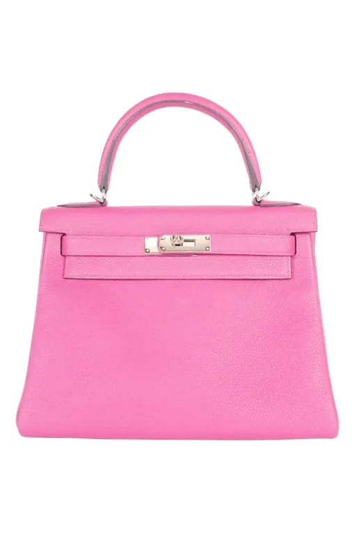 Hermes rose purple Sac Kelly Retourne 28 Togo leather bag with palladium hardware