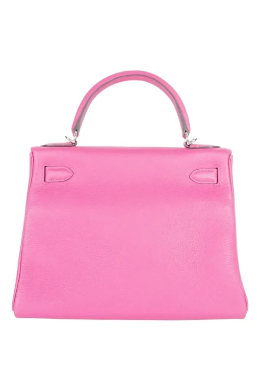Hermes rose purple Sac Kelly Retourne 28 Togo leather bag with palladium hardware