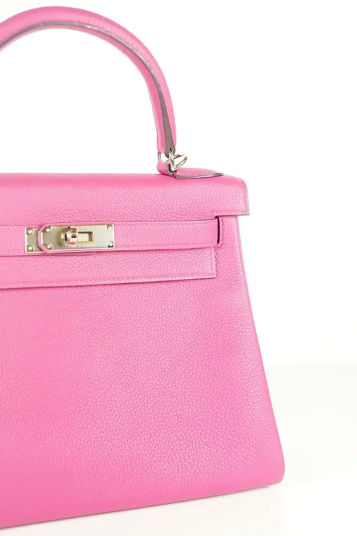 Hermes rose purple Sac Kelly Retourne 28 Togo leather bag with palladium hardware