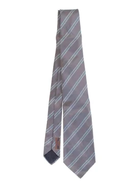 Hermes Silk and linen tie in plum and silver stripes