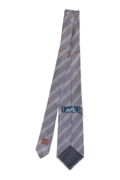 Hermes Silk and linen tie in plum and silver stripes