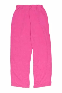 Hot pink silk floral jacquard lounge spread notch collar piped shirt and cropped leg trouser set