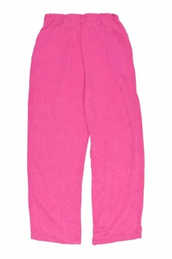 Hot pink silk floral jacquard lounge spread notch collar piped shirt and cropped leg trouser set