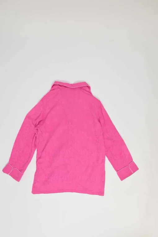 Hot pink silk floral jacquard lounge spread notch collar piped shirt and cropped leg trouser set