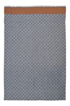 Indigo and cream Guccissima monogram jacquard reversible two-tone fringe scarf